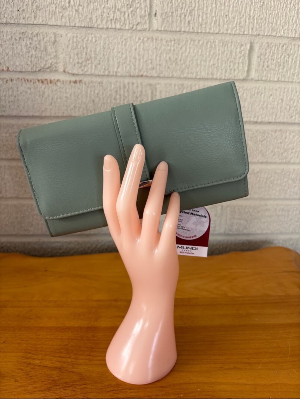 Mundi Sage Green Faux Leather Clutch Wallet RFID Protection Tri-Fold NEW` - Picture 2 of 7